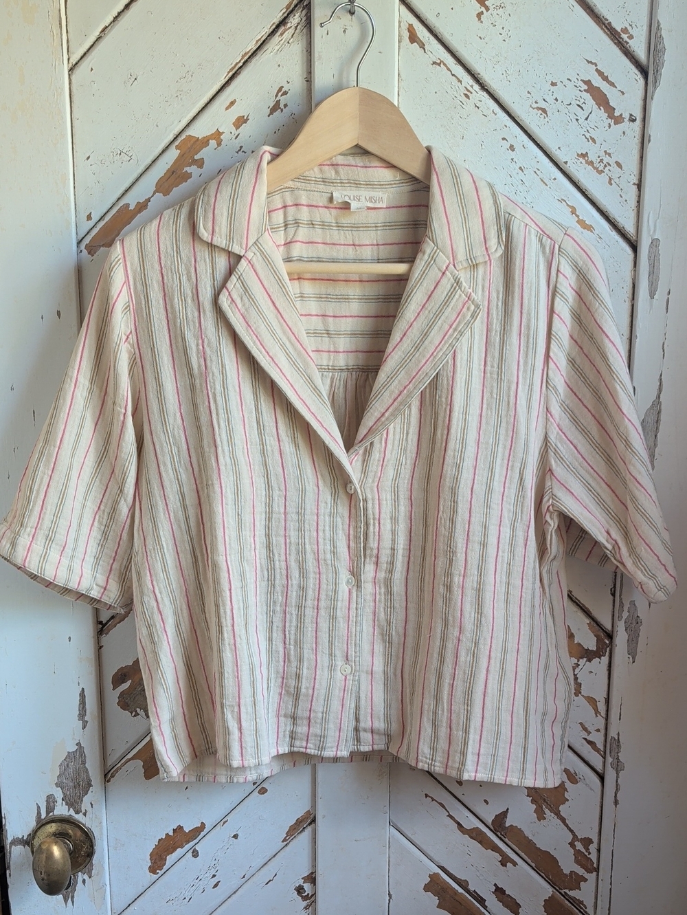 Louise Misha Lightweight Striped Button Front Shirt - Pink & Cream